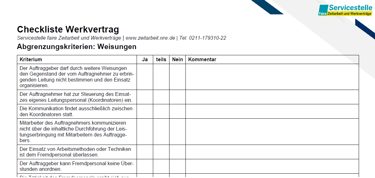 Checkliste Werkvertrag aktualisiert